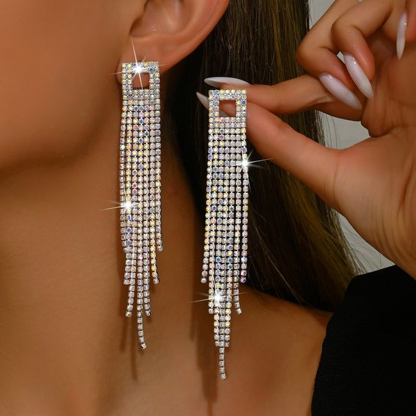 Unisex Super Flash AB Diamond Long Tassel Earrings For Women Fashion Temperament Luxury Earrings Bridal Earrings_ipsvogv.com