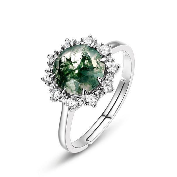 S925 Silver Green Moss Ring Water Grass Agate Fashion Noble Temperament_ipsvogv.com