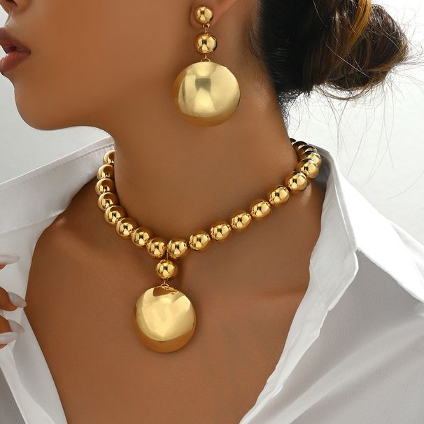 Women’s Jewelry Set Fashion Women's Jewelry Set Personalized Metal Round Bead Necklace Niche High End Pendant Earrings_ipsvogv.com