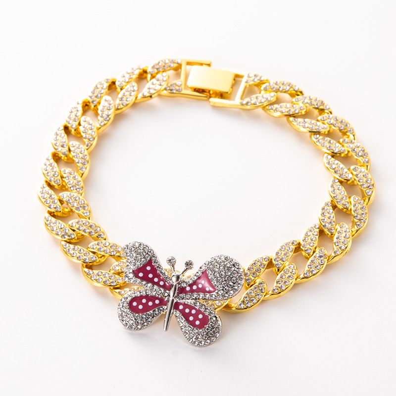 Unisex High Quality Ins Jewelry Full Of Diamond Oil Drip Butterfly Cuban Chain Necklace Hip Hop Necklace Clavicle Chain Female_ipsvogv.com