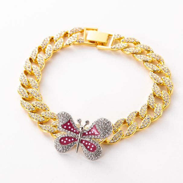 Unisex High Quality Ins Jewelry Full Of Diamond Oil Drip Butterfly Cuban Chain Necklace Hip Hop Necklace Clavicle Chain Female_ipsvogv.com