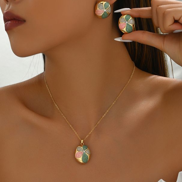 2024 New Style Women's Necklace Earring Set Versatile Oil Coating Craftsmanship Design Niche Colorful Clavicle Chain_ipsvogv.com
