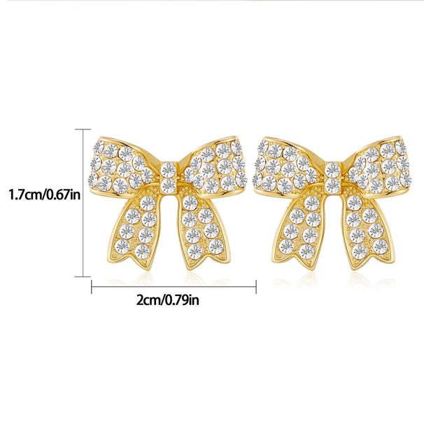 Fashion copper plated real gold inlaid zircon bow earrings temperament style exquisite female ear jewelry_ipsvogv.com