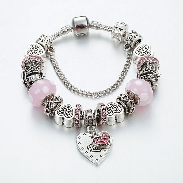Hot selling new bracelet Pink colored glaze crown beads DIY love pendant bracelet_ipsvogv.com