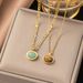 Fashion Jewelry Dongling Jade Round Pendant Figaro Stainless Steel Necklace With Gold Plated Collar Chain For Women_ipsvogv.com