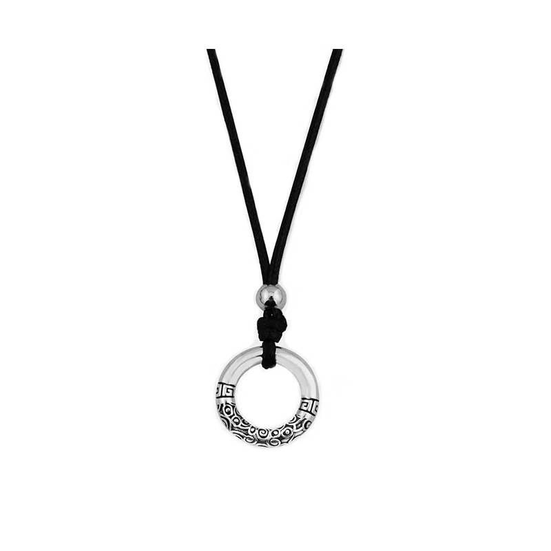Fashion Simple Pendant Jewelry Retro Auspicious Cloud Ring Leather Rope Titanium Steel Peace Buckle Pendant Necklace Boys Sweater Chain_ipsvogv.com