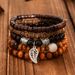 ethnic Stacking Beaded Elastic Bracelet Personalized Maillard Retro Bull Head Turquoise Round Bead Hand Jewelry_ipsvogv.com