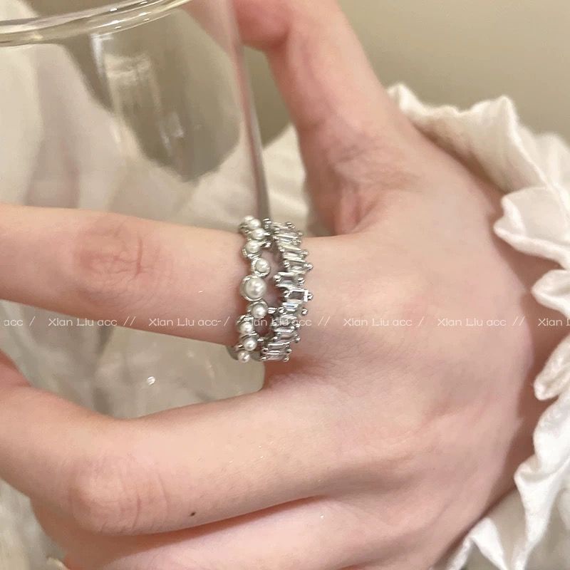 Simple Exquisite Pearl Zircon Double-layer Open For Women, With A Niche High-end Feel. Index Finger Ring, Temperament,_ipsvogv.com