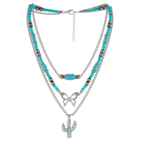Jewelry turquoise necklace Bohemian style multi-layer layered collarbone chain NK24180_ipsvogv.com