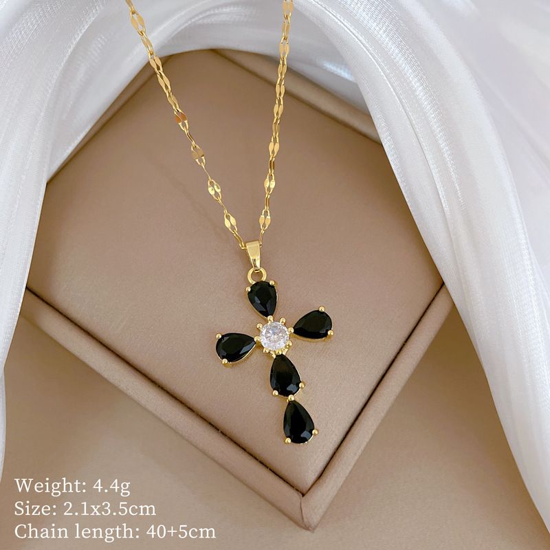 Titanium Steel 【 】 Cross Zircon Light Luxury Temperament Gorgeous Full Diamond Necklace Women's Versatile Collarbone 【 】_ipsvogv.com
