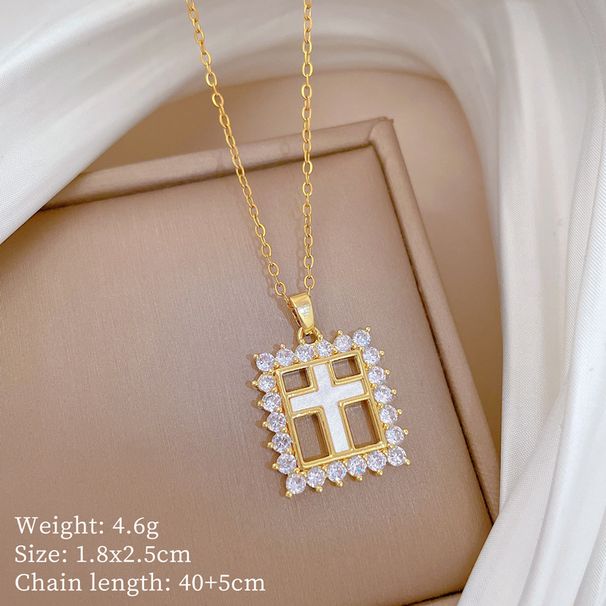 Square 【 】 Cross Light Luxury Charm Gorgeous Full Diamond Necklace Women's Versatile Clavicle Titanium Steel Chain 【 】_ipsvogv.com