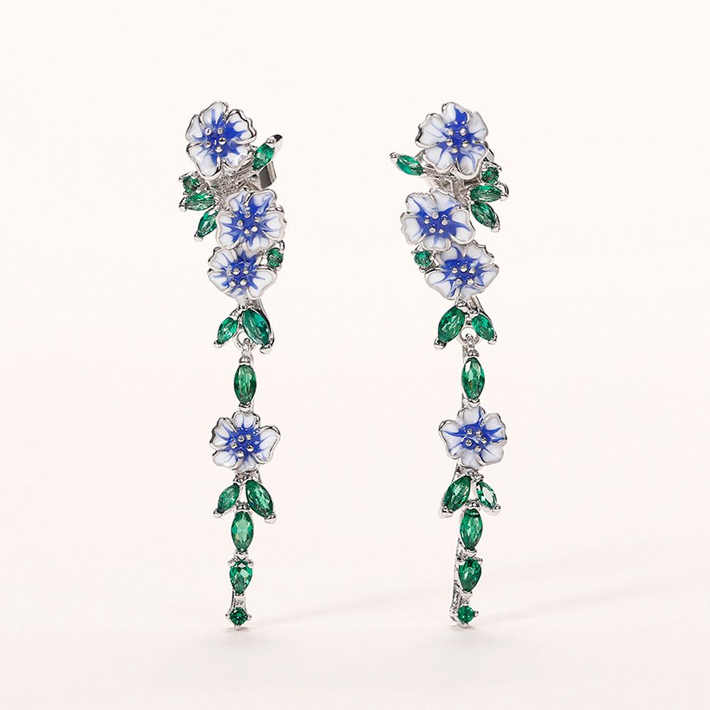 Cao Shi's Natural Long Earrings, Feminine Style, Summer Oil Dropping Flowers, Zircon Earrings, Elegant Accessories_ipsvogv.com
