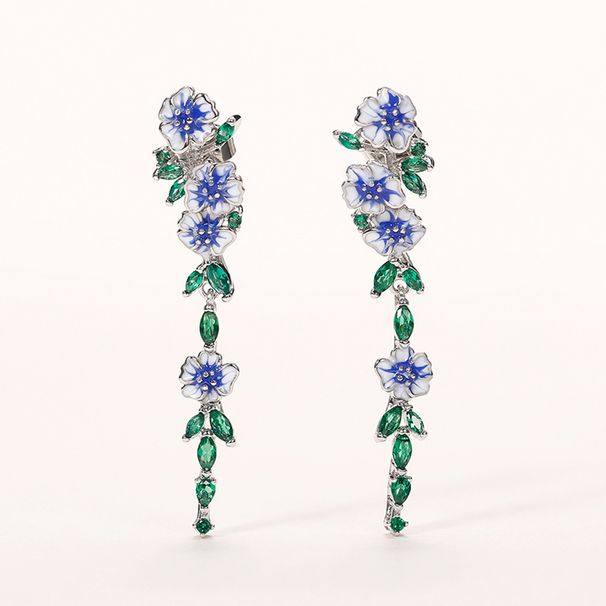Cao Shi's Natural Long Earrings, Feminine Style, Summer Oil Dropping Flowers, Zircon Earrings, Elegant Accessories_ipsvogv.com