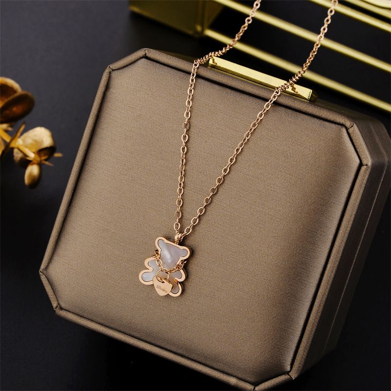 Titanium Steel Niche Design Creative Teddy Bear Necklace Korean Version Fashionable And Minimalist Cool Style Pendant_ipsvogv.com