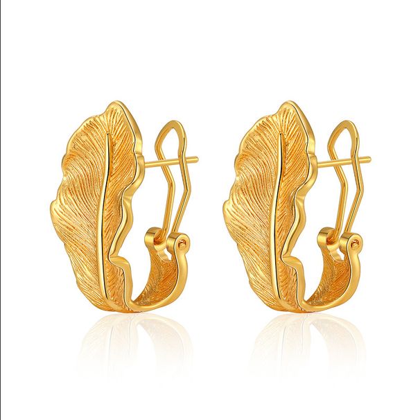 New autumn brass plated K real gold leaf brushed retro earrings Minimalist style small exquisite earrings_ipsvogv.com