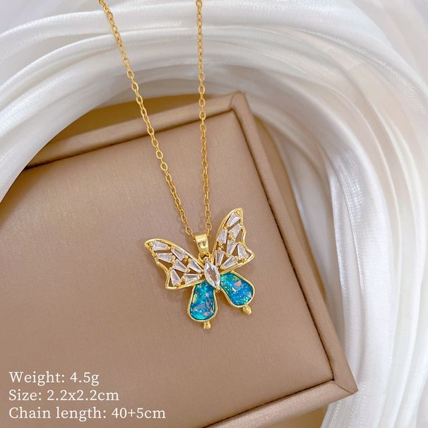 【 Titanium Steel 】 Necklace Earring Light Luxury Full Diamond Blue Bow Personalized Temperament Banquet Earrings Set_ipsvogv.com