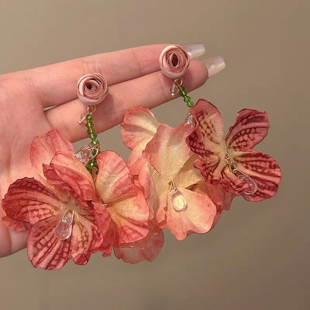 Women’s Jewelry Set Fashion Burning Rose Flower Tassel Earrings Super Fairy Retro Atmosphere Simulated Petal Earrings Unique And Exaggerated Earrings_ipsvogv.com