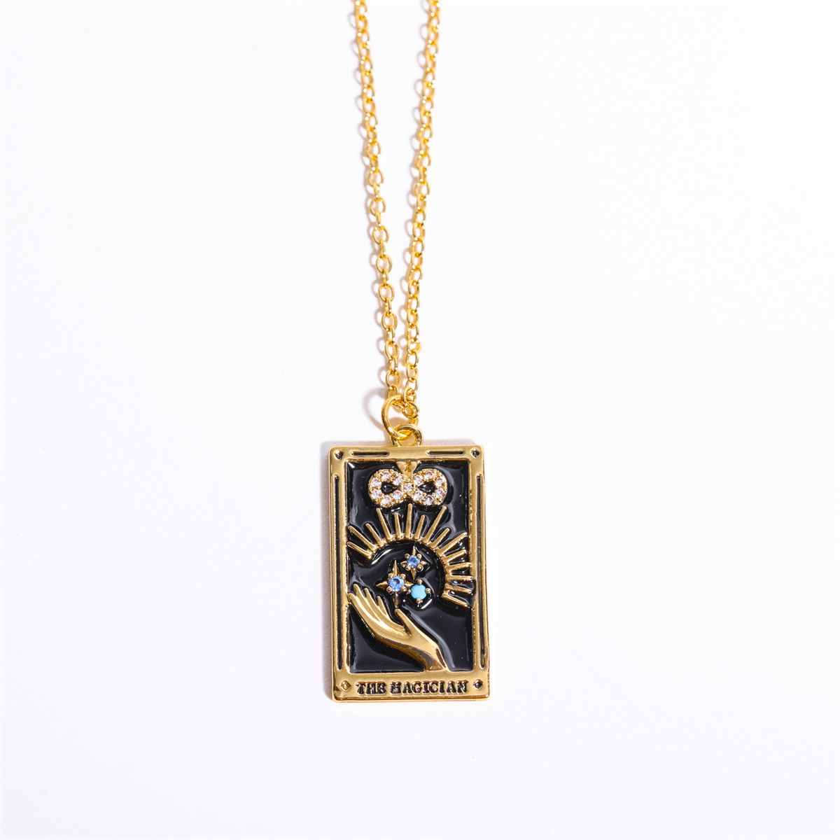 Electroplated Real Gold Retro Tarot TAROT With Diamond Oil Drop Square Necklace Female Ins High Praise Hot Model_ipsvogv.com