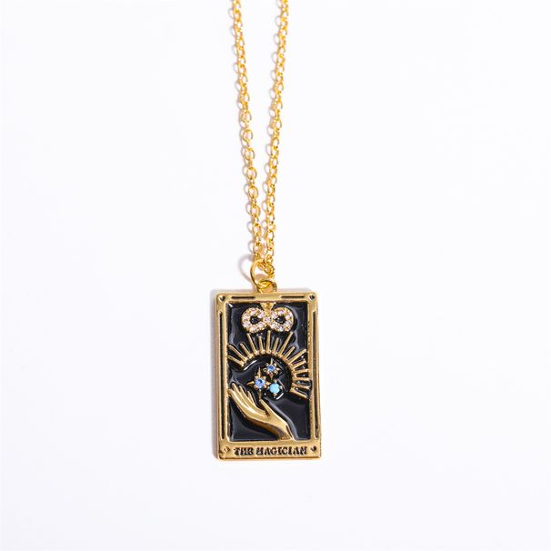 Electroplated Real Gold Retro Tarot TAROT With Diamond Oil Drop Square Necklace Female Ins High Praise Hot Model_ipsvogv.com