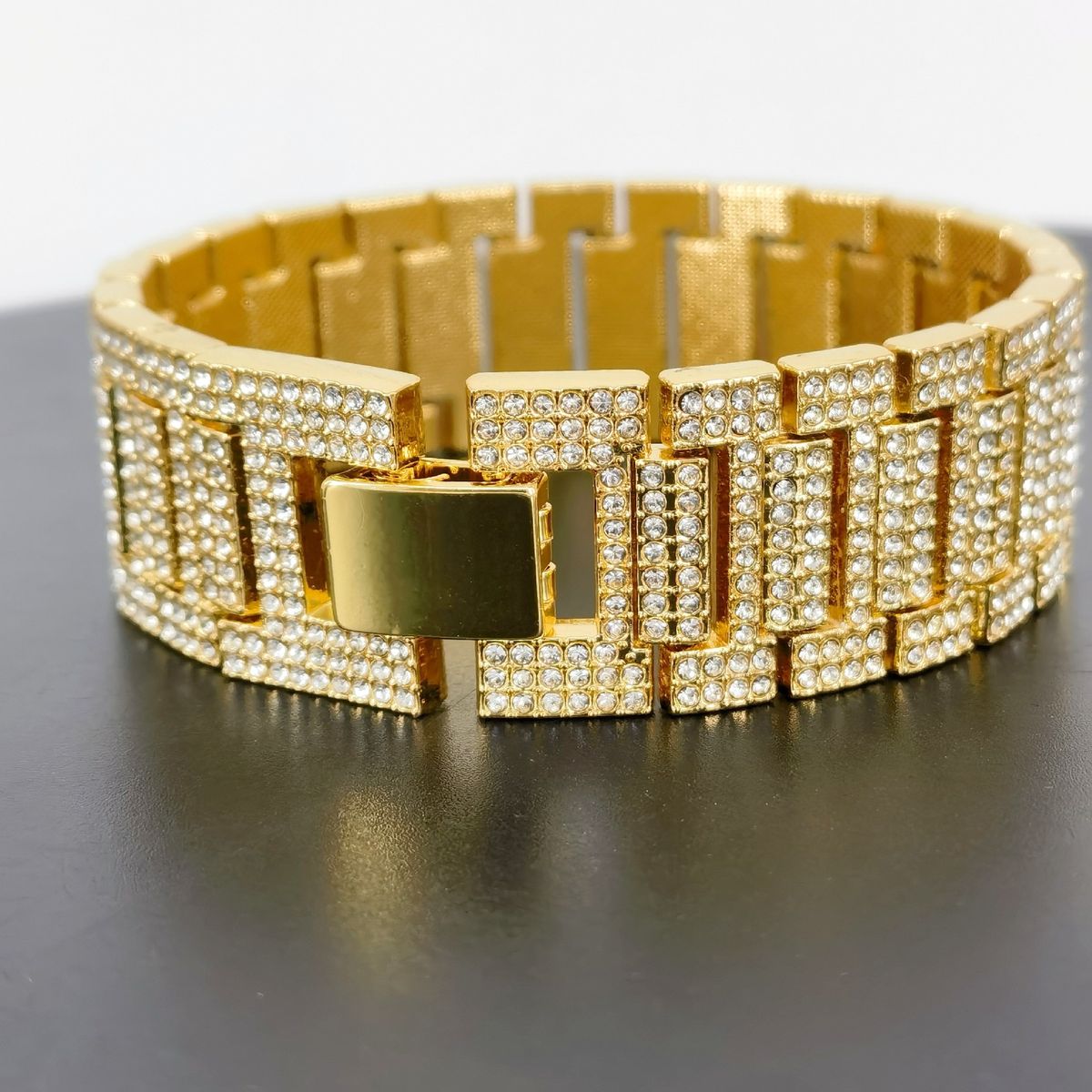 Men’s Jewelry Set Fashion Alloy Hip Hop Style 21 Mm Diamond Encrusted Bracelet, Simple Original Design Trendy Men's And Women's Matching Watch Chain_ipsvogv.com