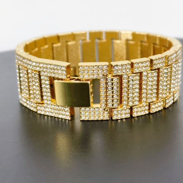 Men’s Jewelry Set Fashion Alloy Hip Hop Style 21 Mm Diamond Encrusted Bracelet, Simple Original Design Trendy Men's And Women's Matching Watch Chain_ipsvogv.com