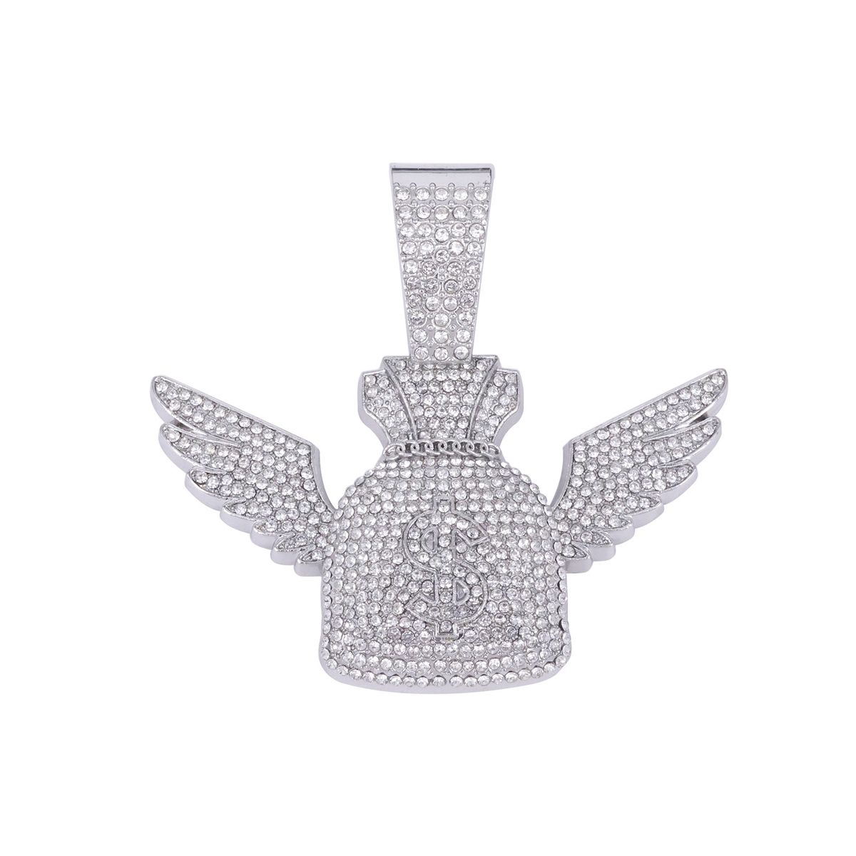 Unisex Alloy Necklace For Men Trendy Flying Wallet Wings Dollar Pendant Hip Hop Fashion Diamond Pendant_ipsvogv.com