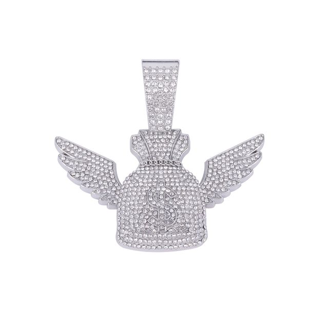 Unisex Alloy Necklace For Men Trendy Flying Wallet Wings Dollar Pendant Hip Hop Fashion Diamond Pendant_ipsvogv.com