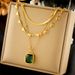 European and American fashion multi-layered mix and match stacked love snake bone chain emerald diamond cube pendant advanced versatile necklace_ipsvogv.com