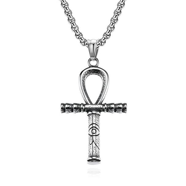 Ancient Egyptian Eye of Horus Ankh Titanium Steel Cross Necklace Niche Personality Artistic Retro Wear Pendant_ipsvogv.com