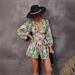 Women's Clothing flower long-sleeved shorts V-neck jumpsuit_ipsvogv.com