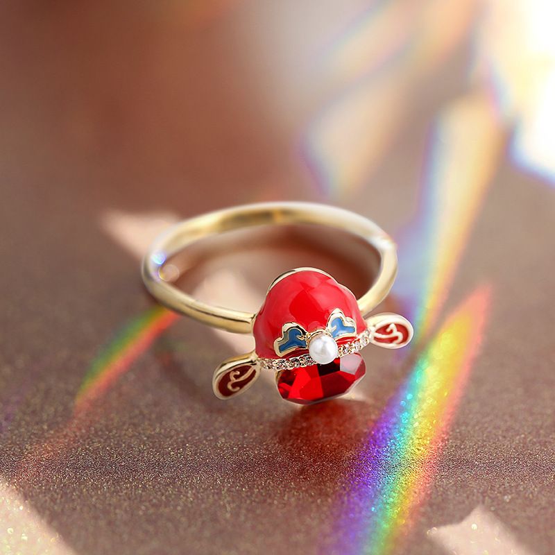 Chinese Beijing Opera Face Mask Female Ethnic Style Red Crystal Pearl Index Finger Ring, Korean Internet Celebrity_ipsvogv.com