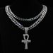 Fashion Men's Jewelry Personality Horus Eye Ankh Cross Pendant Necklace Double Layer Full Diamond Hip Hop Cuban Chain_ipsvogv.com