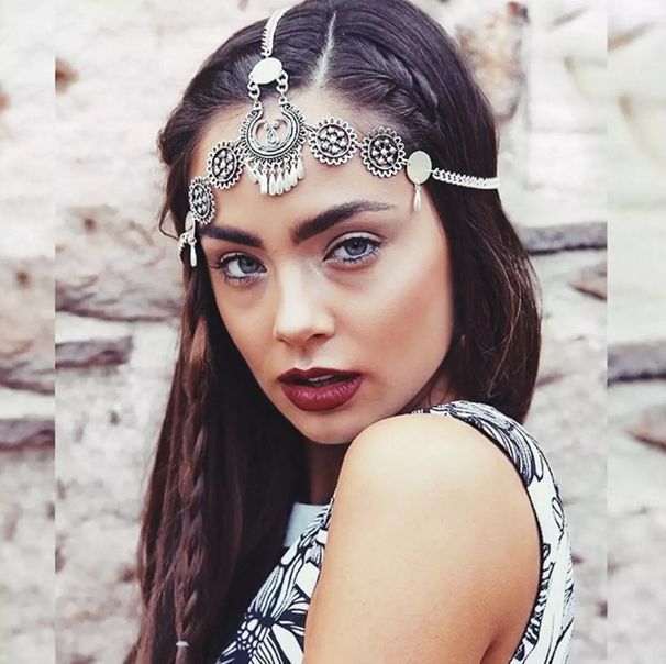 Fashion handmade retro ethnic style carved water drop tassel head chain head ornament hair chain hair accessories head chain_ipsvogv.com