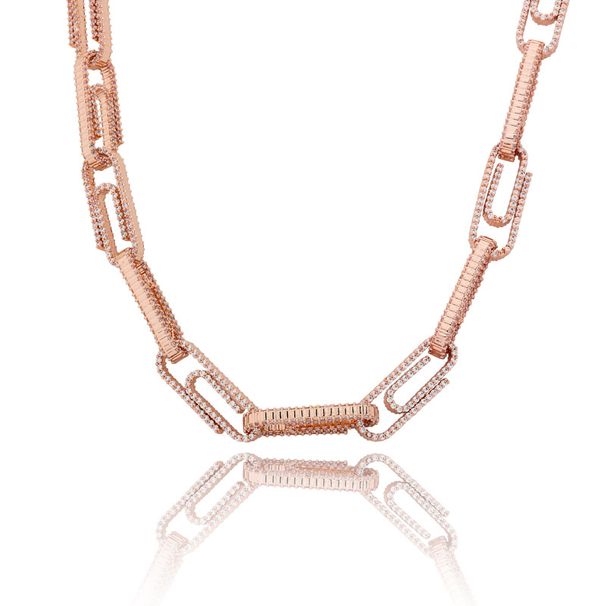 New Clavicle Chain Full Of Zircon Real Gold Electroplating Men And Women Paper Clip Button Necklace_ipsvogv.com