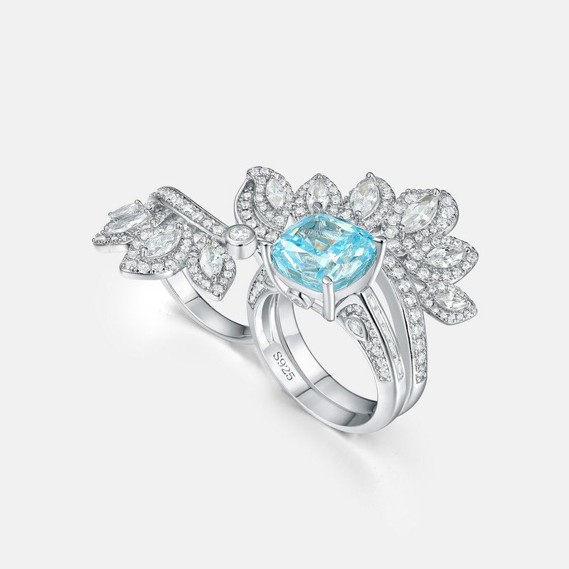 Personality Bright High Carbon Diamond Ring Female S925 Silver Full Inlaid With Colored Gemstones Stacking Index Finger Ring Luxury_ipsvogv.com