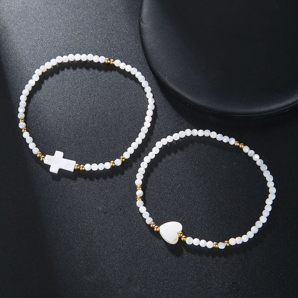 Ins Internet Celebrity Style Handmade String Shell Bead Bracelet Set Shell Cross Love Summer Beach Hand Jewelry Two Piece Set_ipsvogv.com