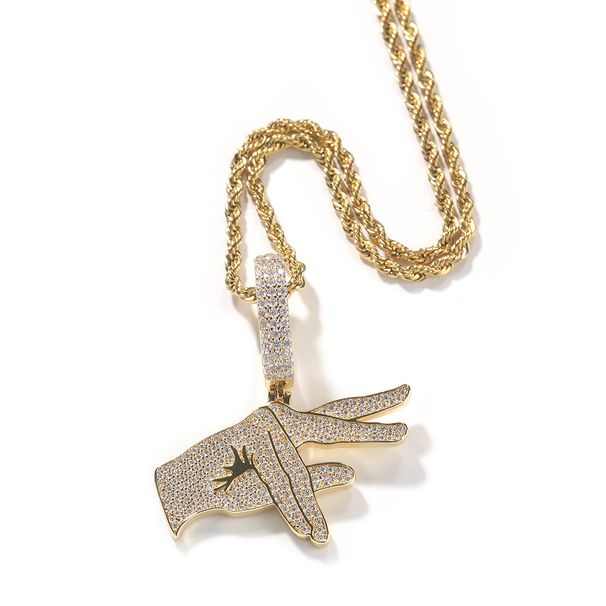 Chain Necklaces Hip Hop Gesture Pendant Necklace Men's Rap Trend Copper Inlaid Zircon Retro Design Gold Necklace Accessories_ipsvogv.com