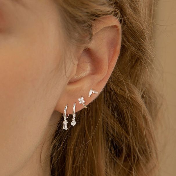 Brass With Real Gold Plating, Hot Selling, Silver Set Of Zircon Flower Butterfly Earrings_ipsvogv.com