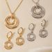 Women's Jewelry Set Simple High End Personality Retro Round Double Circle Micro Inlaid Necklace Earrings Jewelry Set_ipsvogv.com