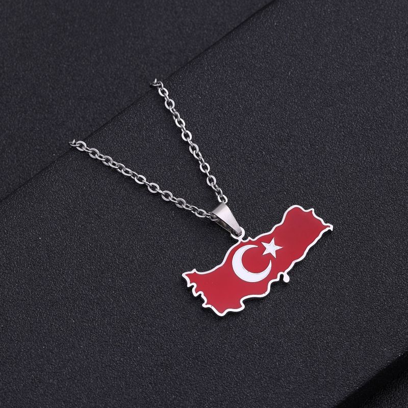 hot selling Turkish map pendant stainless steel necklace oil drop map geometric ethnic style jewelry_ipsvogv.com