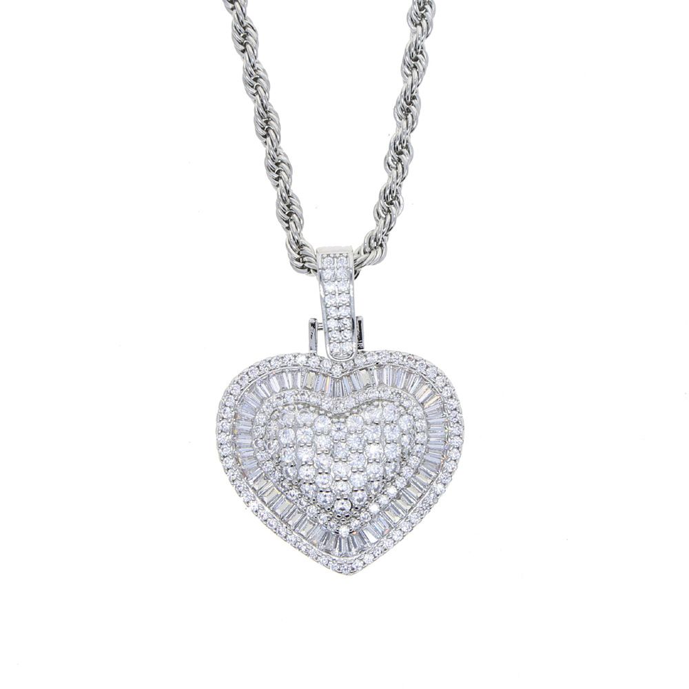 Women's Jewelry Heart Pendant Necklace With Diamond Accents, Trendy Hip-Hop Style, Silver & Gold Options, Adjustable Length Full Diamond Necklace_ipsvogv.com