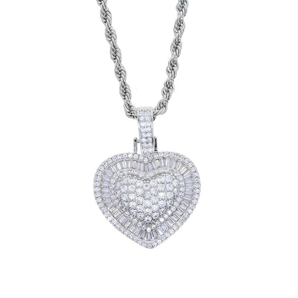 Women's Jewelry Heart Pendant Necklace With Diamond Accents, Trendy Hip-Hop Style, Silver & Gold Options, Adjustable Length Full Diamond Necklace_ipsvogv.com
