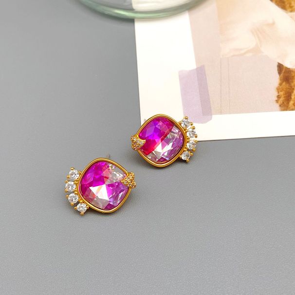 New Ins exquisite and compact inlaid gradient glass earrings with personalized Western style ear accessories_ipsvogv.com