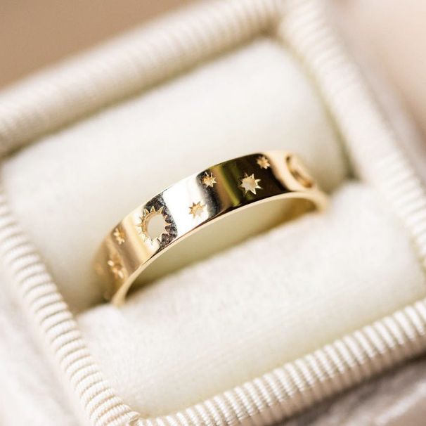 Sanjie's New Minimalist Versatile Star Moon Hollow Ring For Men And Women, Ins Jewelry_ipsvogv.com