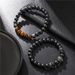 Jewelry Retro Trend 8mm Black Matte Crown Lion Head Tiger Eye Stone Elastic Set Bracelet Men_ipsvogv.com