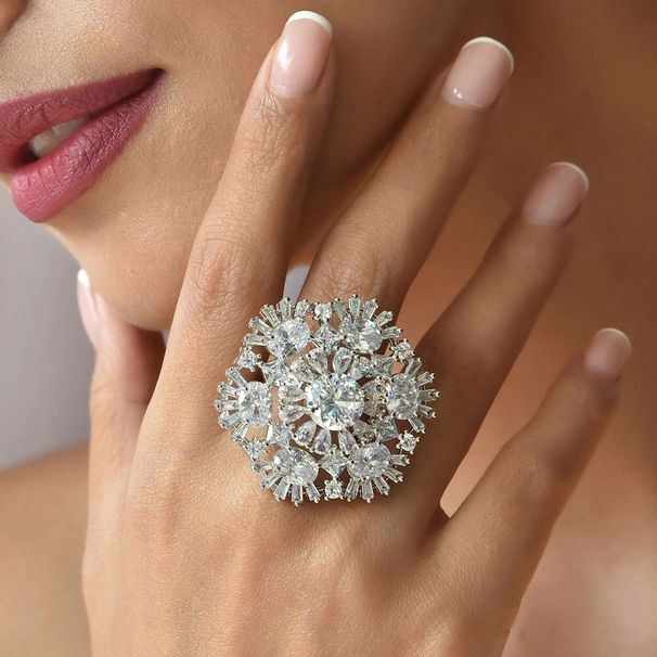 hot sale fashion hollow snowflake ring with rhinestone fashion temperament bridal banquet dress accessories_ipsvogv.com