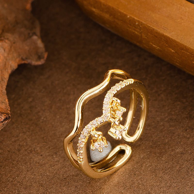 Light Luxury Fashionable Double-layer Diamond Inlaid Zircon Couple's Open Ring, Women's Color Does Not Fade, Simple And_ipsvogv.com