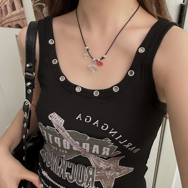 Women’s Jewelry Set Fashion Autumn And Winter New Trend White Mushroom Flower Drawstring Necklace Female Cute Exquisite Sweet Cool Niche Necklace_ipsvogv.com