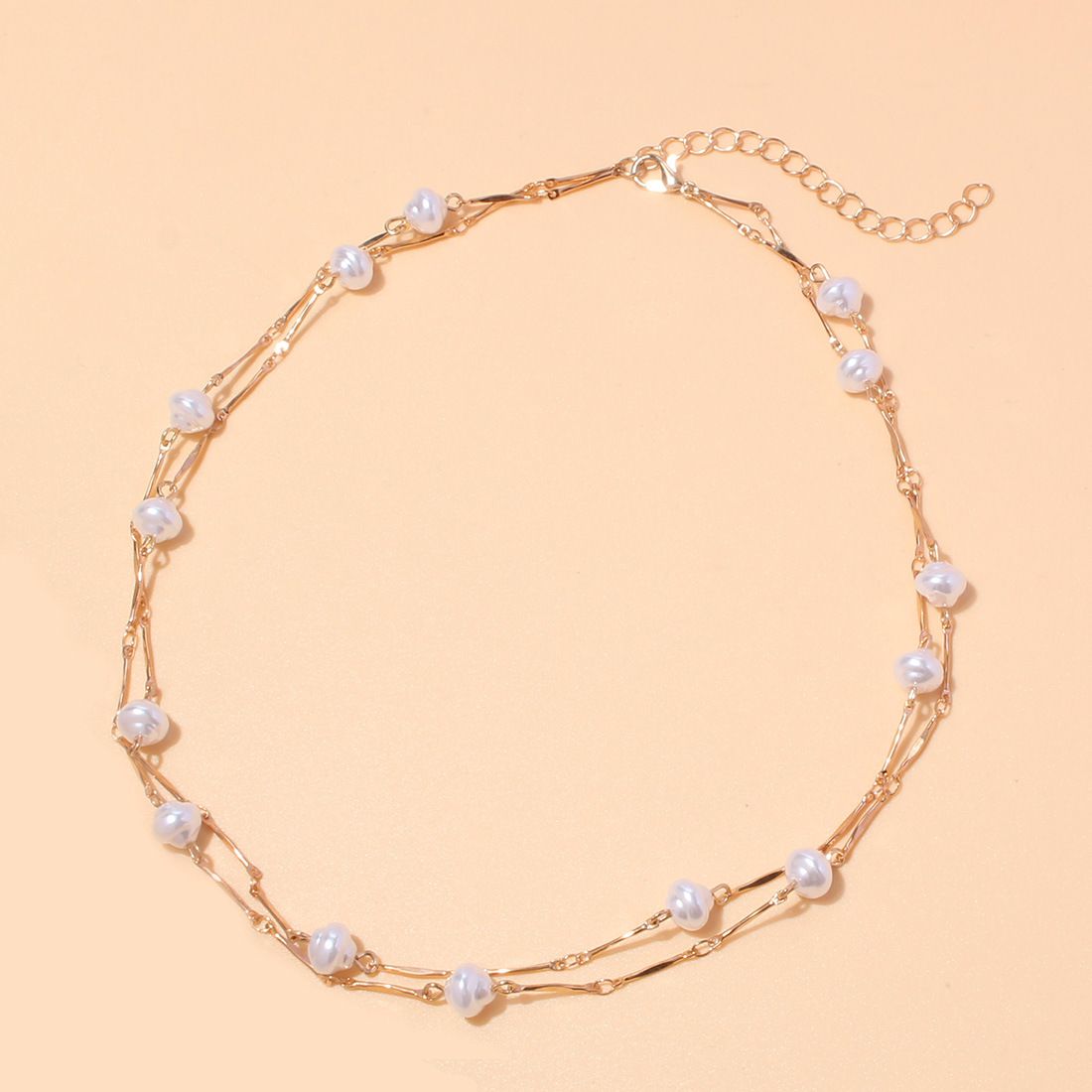 Retro Fashion Necklace Personality Simple Gold Pearl Double Layer Necklace Ins Style_ipsvogv.com