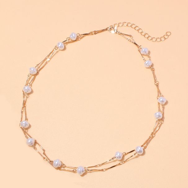 Retro Fashion Necklace Personality Simple Gold Pearl Double Layer Necklace Ins Style_ipsvogv.com